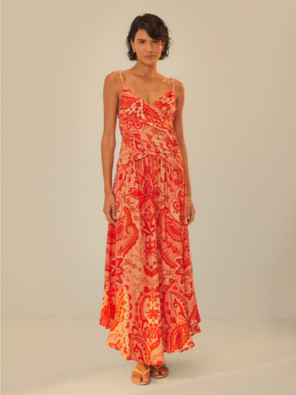 Women's Red Paisley Maxi Dress with Spaghetti Straps